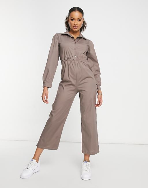 I Saw It First puff sleeve wide leg jumpsuit in gray | ASOS