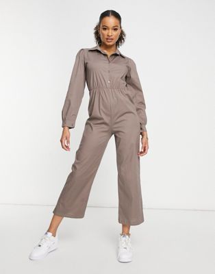 I Saw It First puff sleeve wide leg jumpsuit in grey