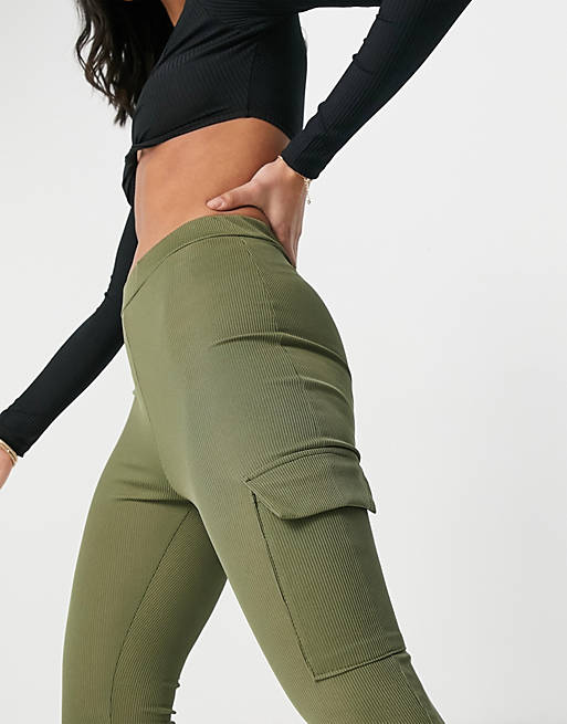 I Saw It First ribbed cargo joggers in khaki