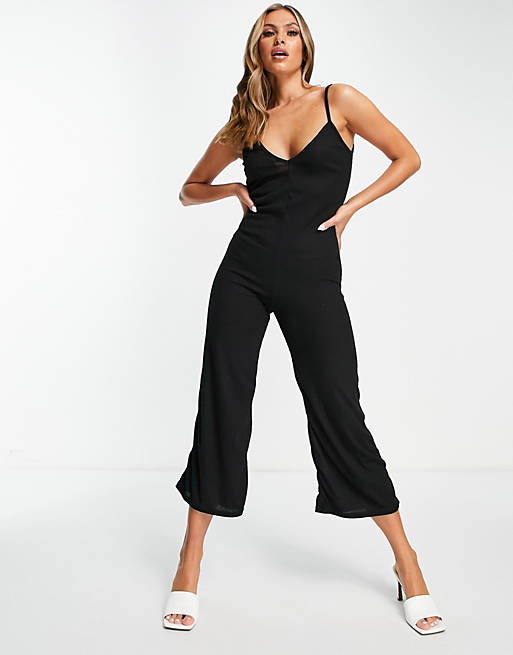 I Saw It First ribbed jumpsuit in black
