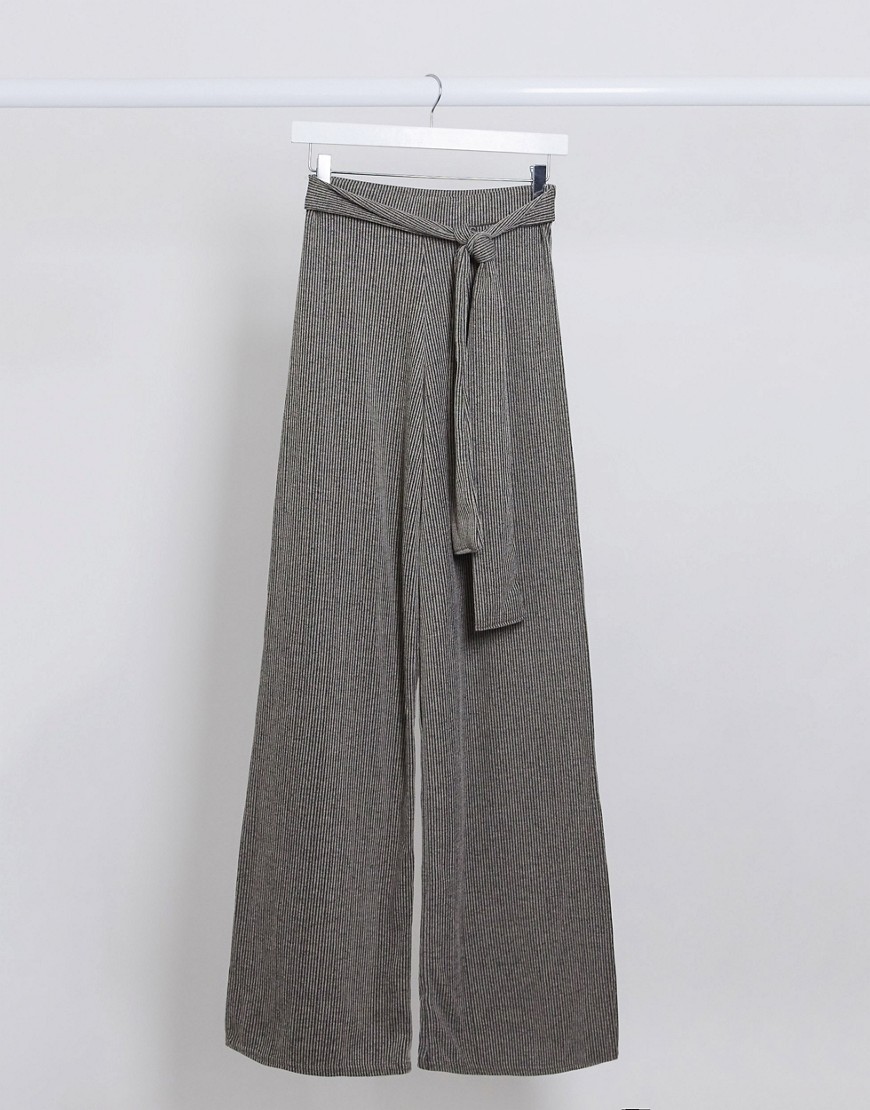 I Saw It First ribbed tie waist trousers-Grey