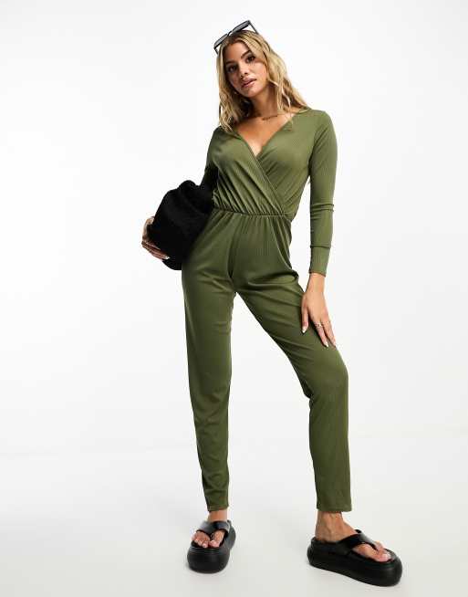 Khaki hot sale ribbed jumpsuit