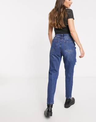 dark denim ripped mom jeans