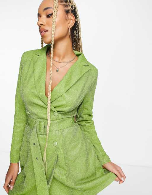 I Saw It First - Robe blazer ceinturée - Olive pailleté , 3 de 4