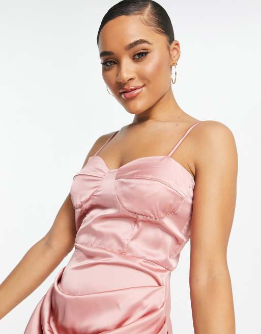 I Saw It First - Robe bustier mi-longue en satin - Pêche, 4 de 4