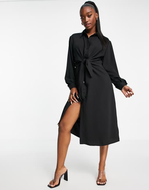 I Saw It First - Robe chemise mi-longue tissée nouée sur le devant - Noir