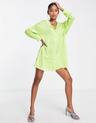 I Saw It First - Robe chemise oversize en satin - Citron vert | ASOS