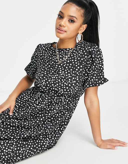 I Saw It First - Robe mi-longue à pois avec manches bouffantes - Noir, 3 de 4