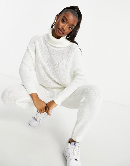 I Saw It First roll neck knitted lounge set in white