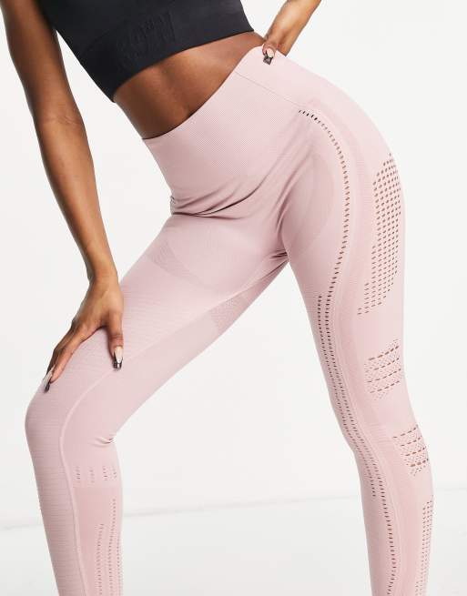 I Saw It First – Rosa träningsleggings med hög midja och utskurna detaljer i seamless design