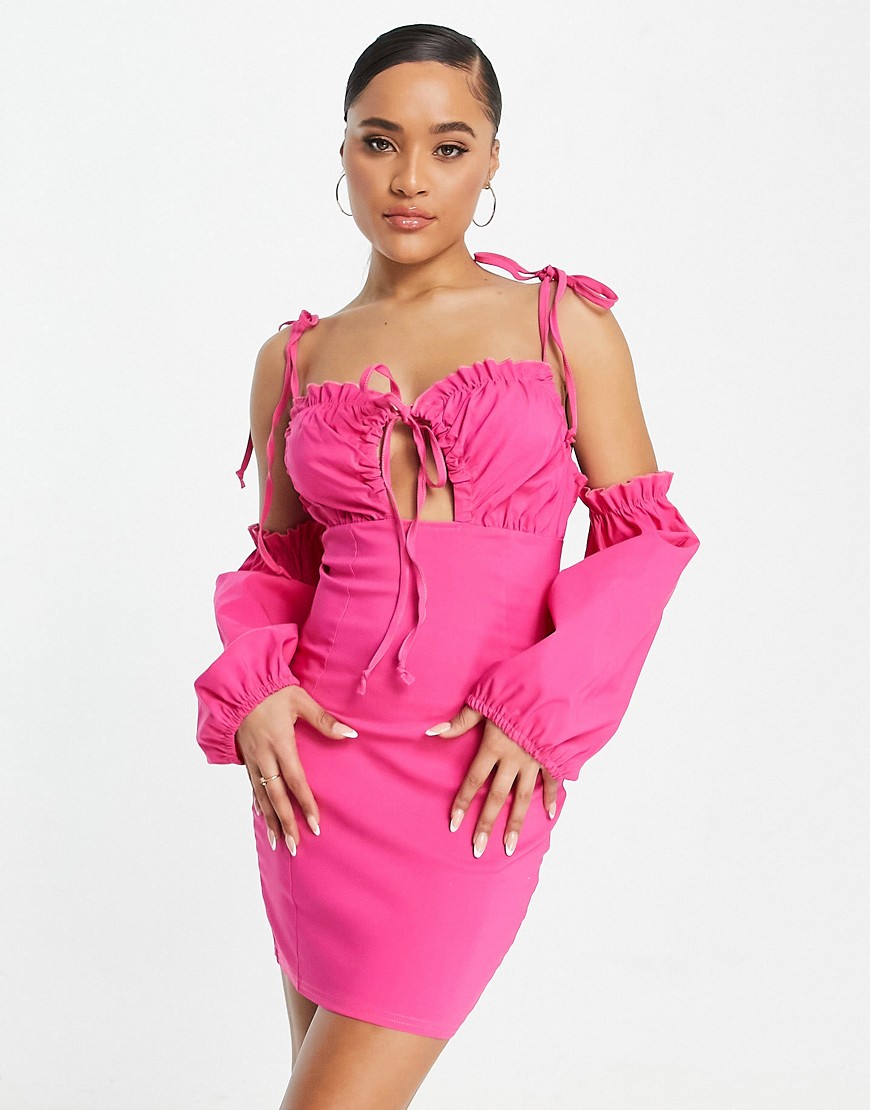I Saw It First ruched cut out mini dress in pink