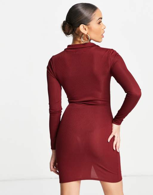 I Saw It First ruched front mini dress in burgandy, 4 of 4