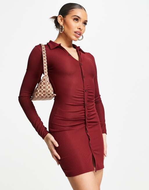 I Saw It First ruched front mini dress in burgundy, 3 of 4