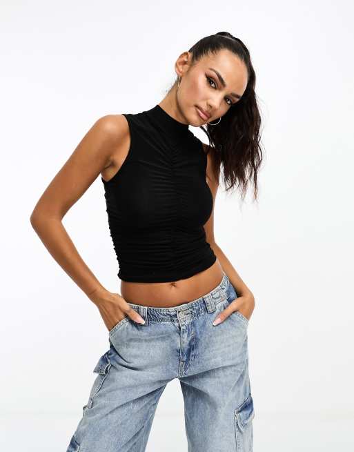 ASOS Sleeveless Crop Top With High Neck in Black