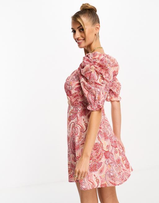 I Saw It First ruched mini skater dress in paisley print, 3 of 4