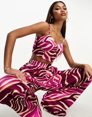 I Saw It First satin cami top co-ord in pink zebra