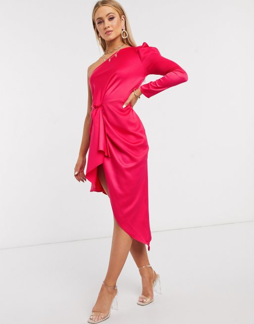 Pink satin shop one shoulder dress