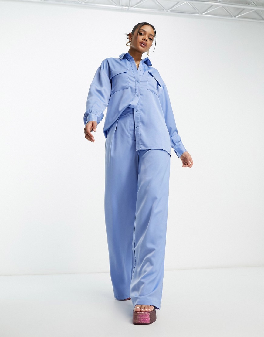 I Saw It First satin utility shirt co-ord blue