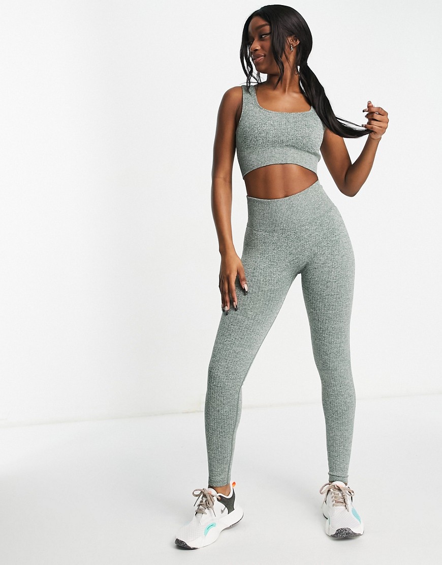 I Saw It First Seamless High Waisted Active Leggings And Bralet In Green Marl