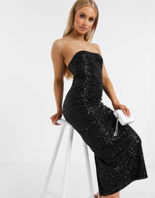 black sequin bandeau dress