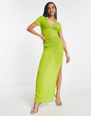 I Saw It First sheer maxi dress in lime green - ASOS Price Checker