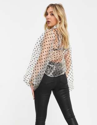 organza polka dot balloon sleeve blouse