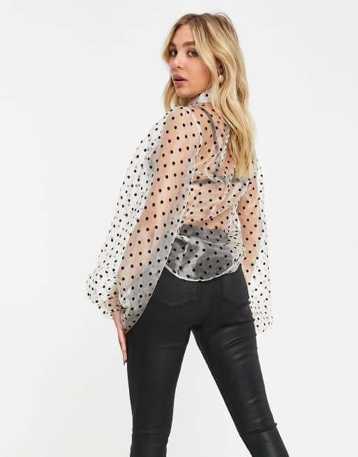 Organza polka dot hot sale balloon sleeve blouse