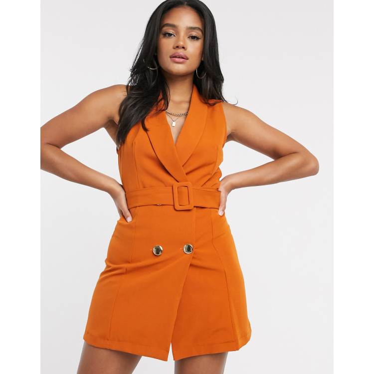 I Saw It First sleeveless blazer dress in orange | ASOS