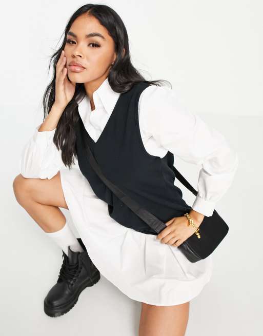 I Saw It First - Sort 2-i-1-skjortekjole med strikket vest