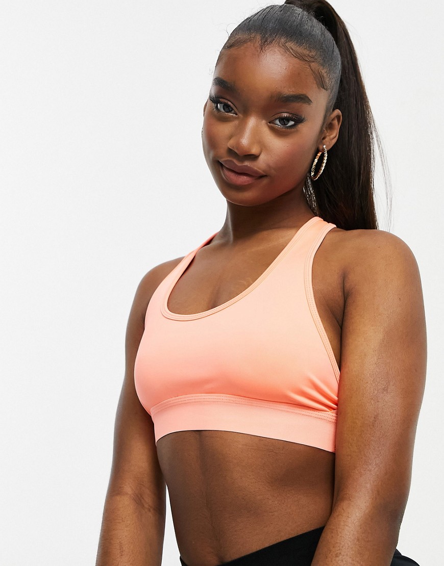 I Saw It First strappy back detail sports bra in hot peach-Pink