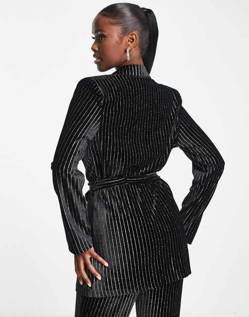 I Saw It First stripe velvet blazer in black part of a set