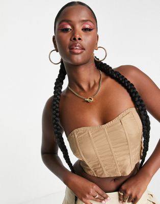 I Saw It First structured bandeau corset top in camel