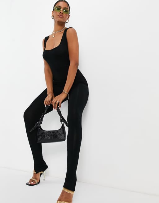 I Saw It First – Svart jumpsuit med fyrkantig ringning av jersey, 3 av 4