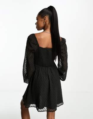 I Saw It First sweetheart neckline mini skater dress in black spot print |  ASOS