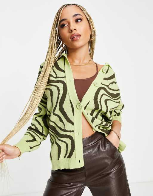 I Saw It First swirl printed cardigan in lime, 3 of 4