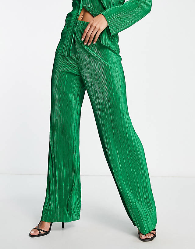I Saw It First - textured velvet plisse trousers co-ord in emerald green