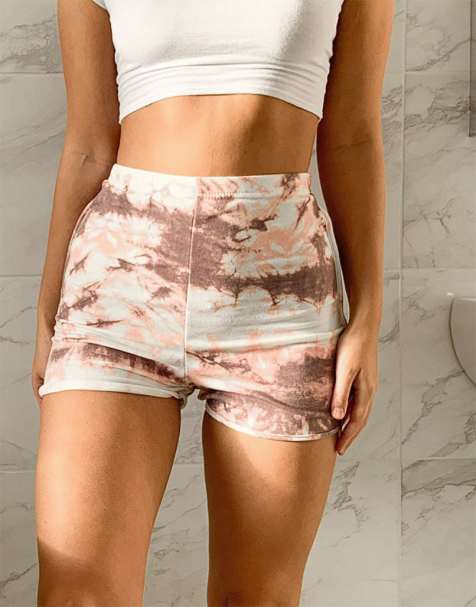 I Saw It First tie dye jersey shorts in mocha