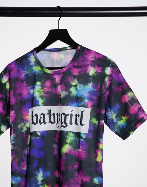 I Saw It First tie dye oversized t-shirt in blue and pink