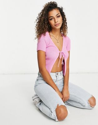 I Saw It First tie front cardigan in pink - ASOS Price Checker