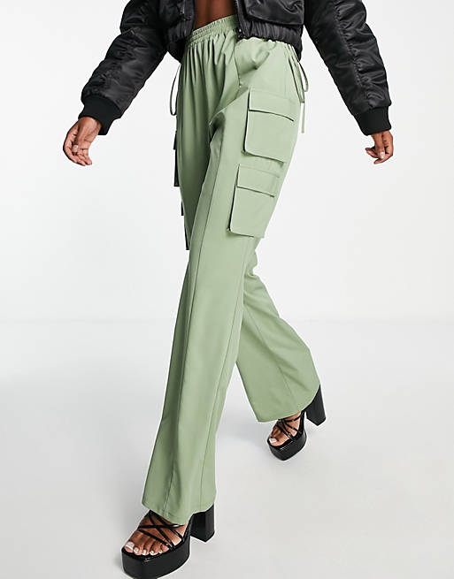 I Saw It First tie waist cargo trousers in sage
