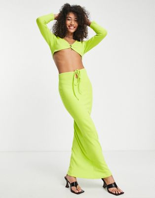 I Saw It First tie waist maxi skirt in lime-Green