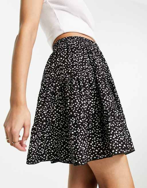 I Saw It First tiered ruffle mini skirt in black spot print
