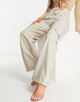 I Saw It First utility wide leg cargo trousers in stone