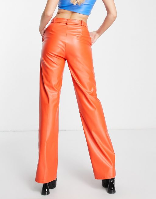 I Saw It First V-front leather look straight leg pants in orange