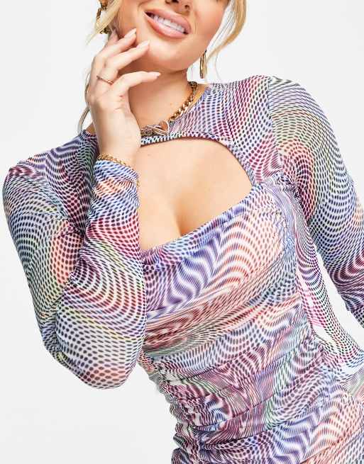I Saw It First - Vestito corto fasciante con stampa astratta e cut-out, 3 di 4
