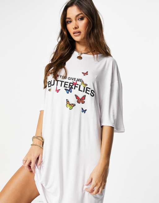 I Saw It First – Weißes Oversize-T-Shirt-Kleid mit Slogan