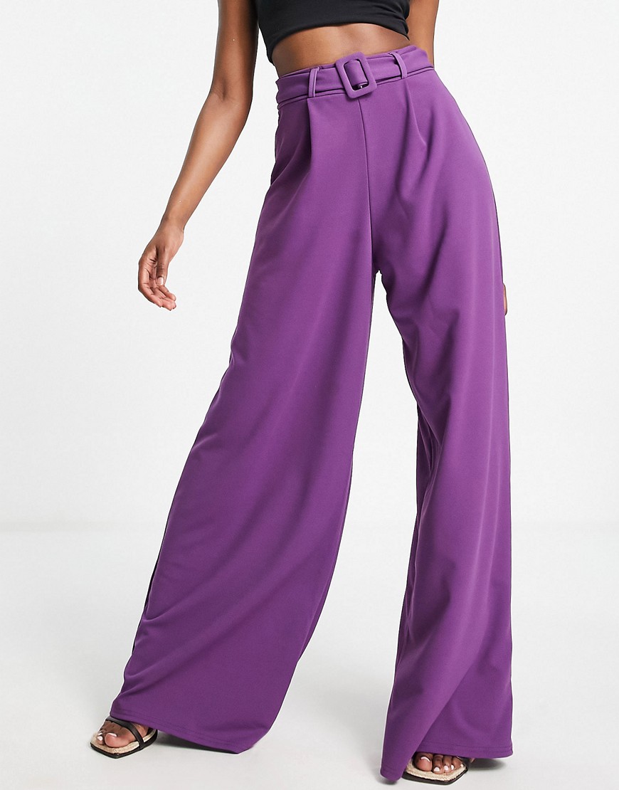 I Saw It First wide leg belted pants in purple - part of a set