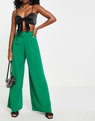 I Saw It First wide leg belted trousers in co ord in emerald green