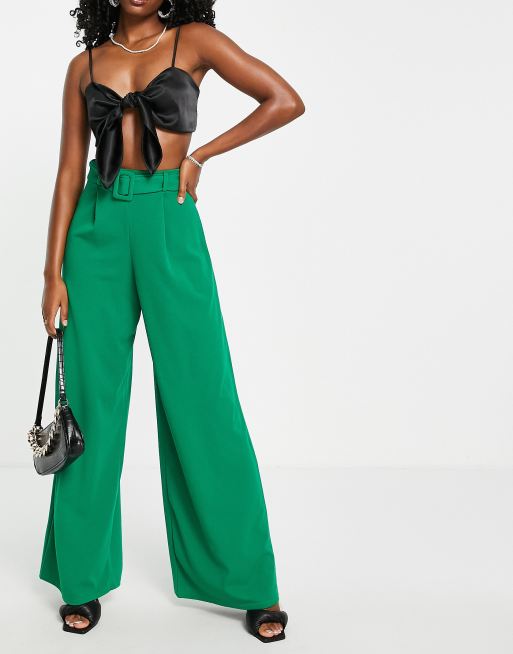 Green store belted trousers