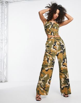 I Saw It First wide leg cargo trousers co-ord in camo print